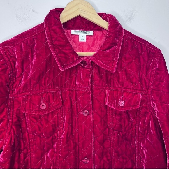 Coldwater Creek Red Quilted Velvet Jacket Size Large Petite - Picture 2 of 10